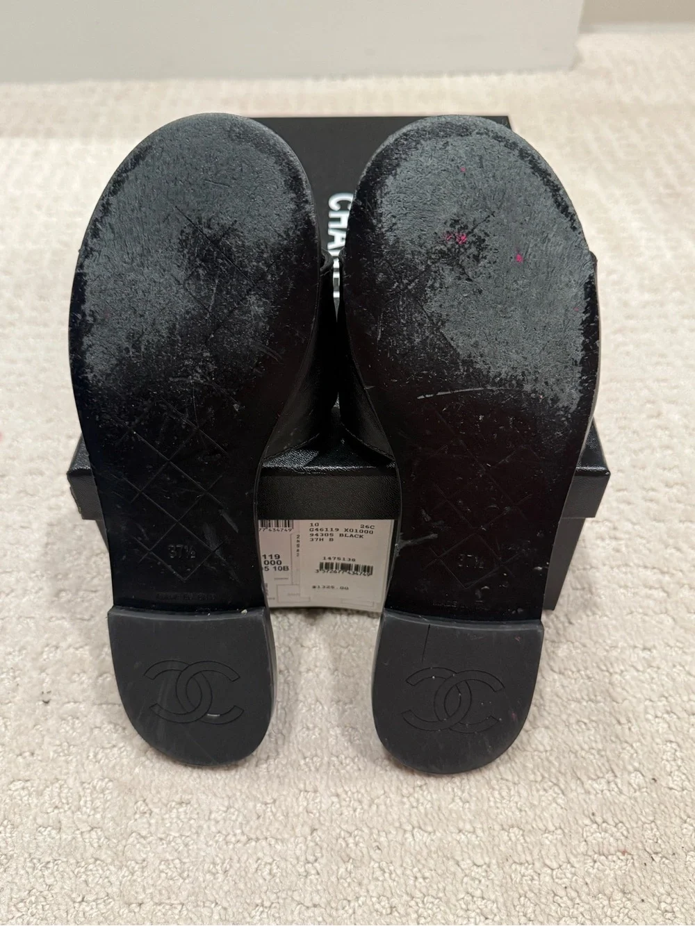 CHANEL Black Leather Logo Heel Slides